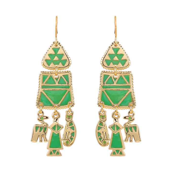 Traditional Gold Plated Green Enamel Hoop Earrings