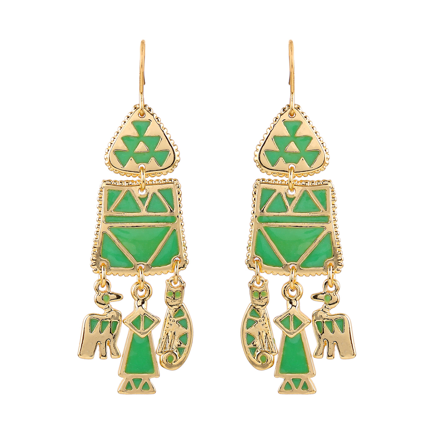 Traditional Gold Plated Green Enamel Hoop Earrings