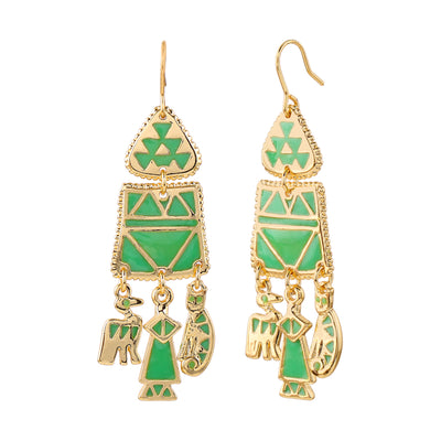 Traditional Gold Plated Green Enamel Hoop Earrings