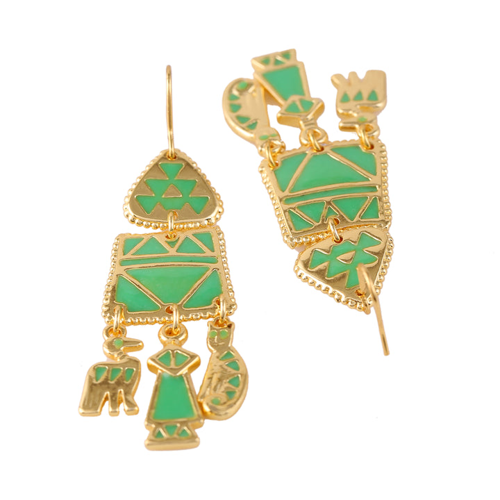 Traditional Gold Plated Green Enamel Hoop Earrings