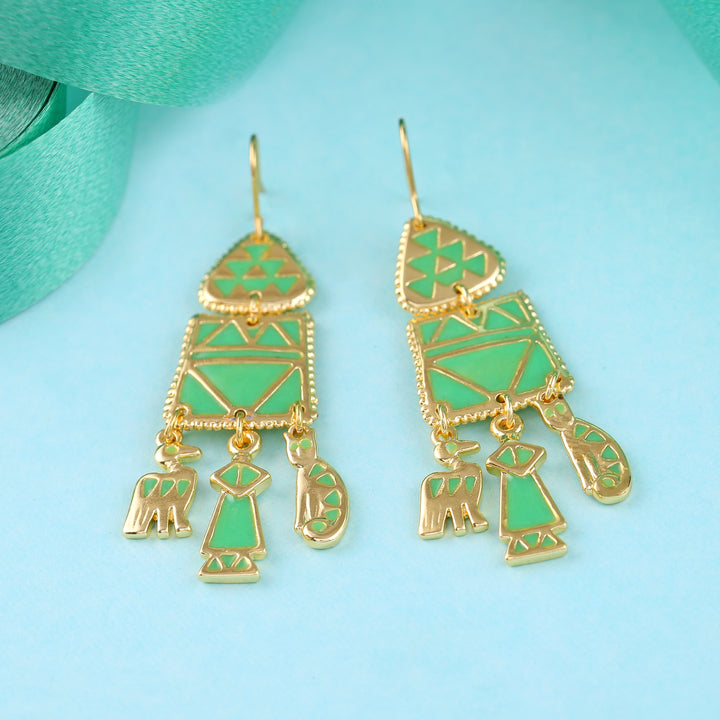 Traditional Gold Plated Green Enamel Hoop Earrings