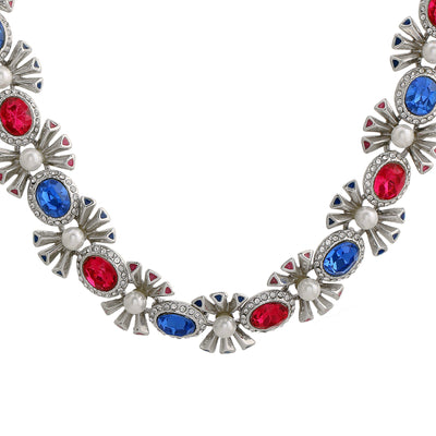 Designer Rhodium plated Pop Diva Necklace with blue and pink Austrian crystals