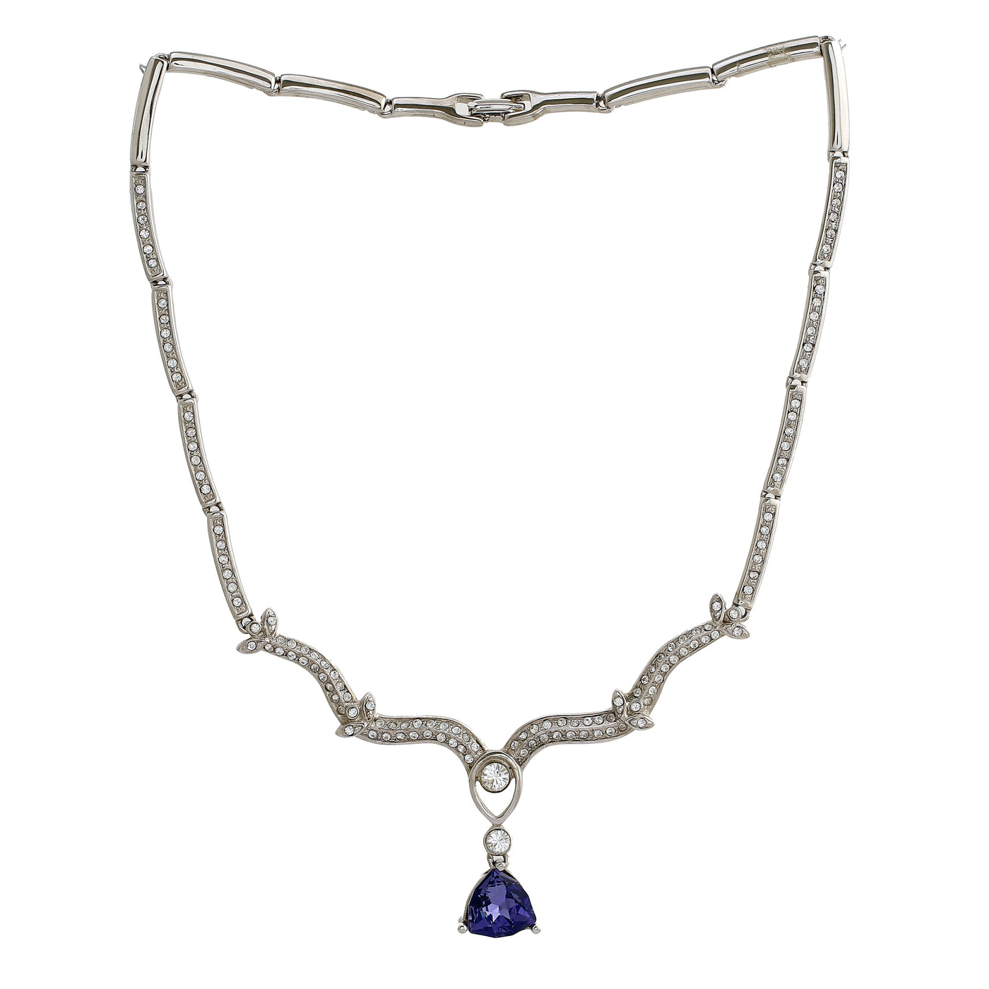 Estele Rhodium Plated Indigo Trillium Necklace with Austrian Crystals for Women