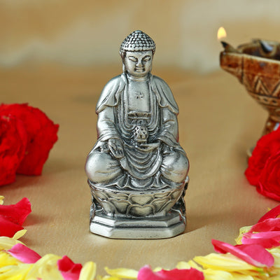 Estele Rhodium Plated Decorative Meditating Gautam Buddha Idol