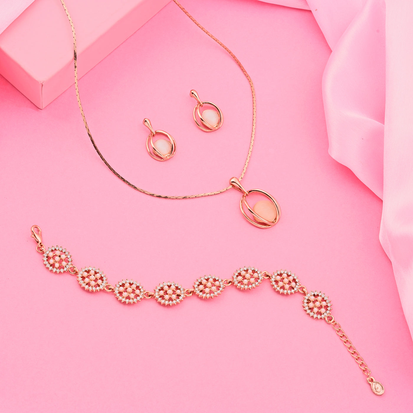 ESTELE - Rose Gold Earring, Pendant & Bracelet Combo