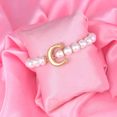 Estele Rose Gold Plated Classic "C" Letter Pearl Bracelet for Women