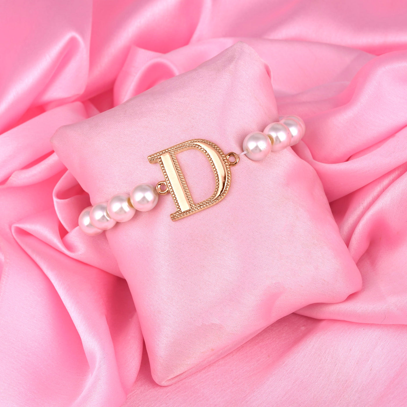 Estele Rose Gold Plated Dazzling "D" Letter Pearl Bracelet for Women