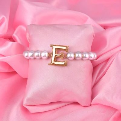 Estele Rose Gold Plated Elegant "E" Letter Pearl Bracelet for Women