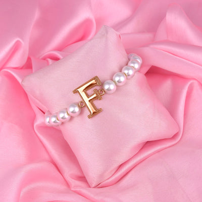 Estele Rose Gold Plated Fascinating "F" Letter Pearl Bracelet for Women
