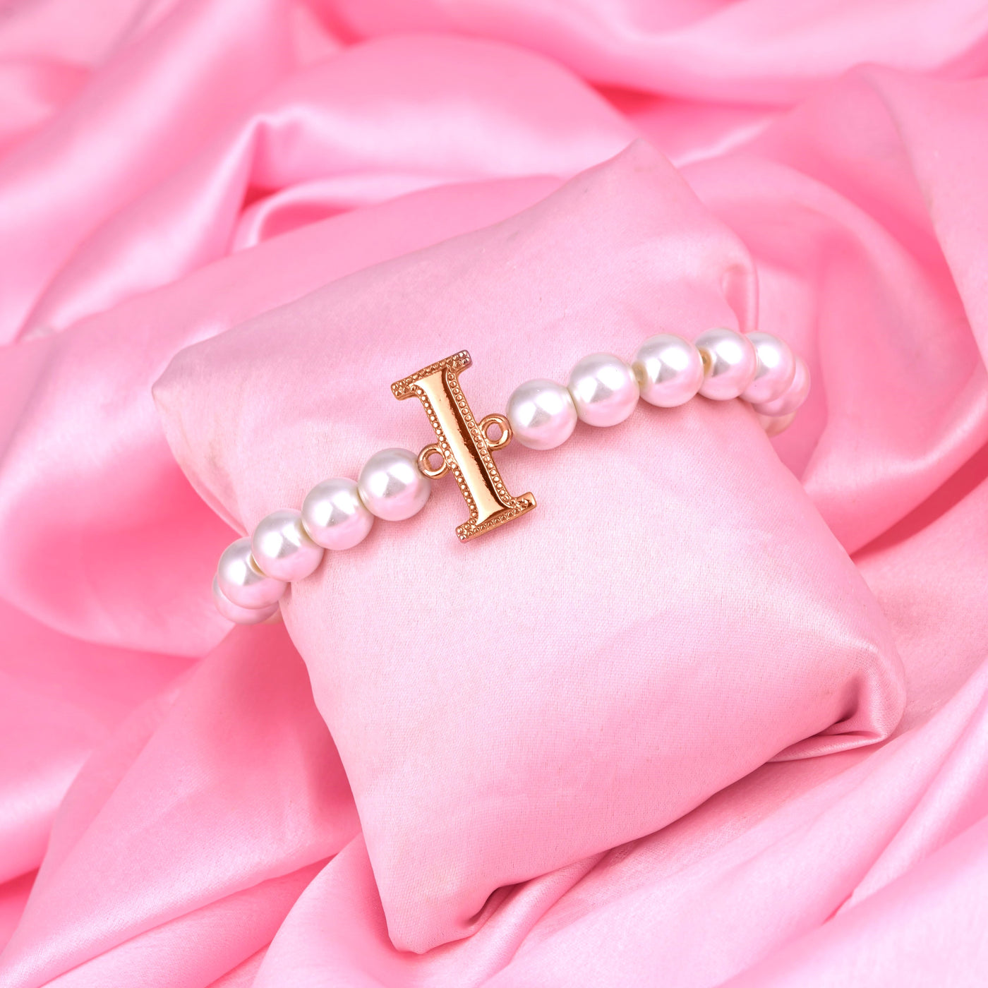 Estele Rose Gold Plated Incredible "I" Letter Pearl Bracelet for Women