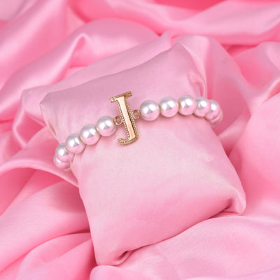 Estele Rose Gold Plated Joyful "J" Letter Pearl Bracelet for Women