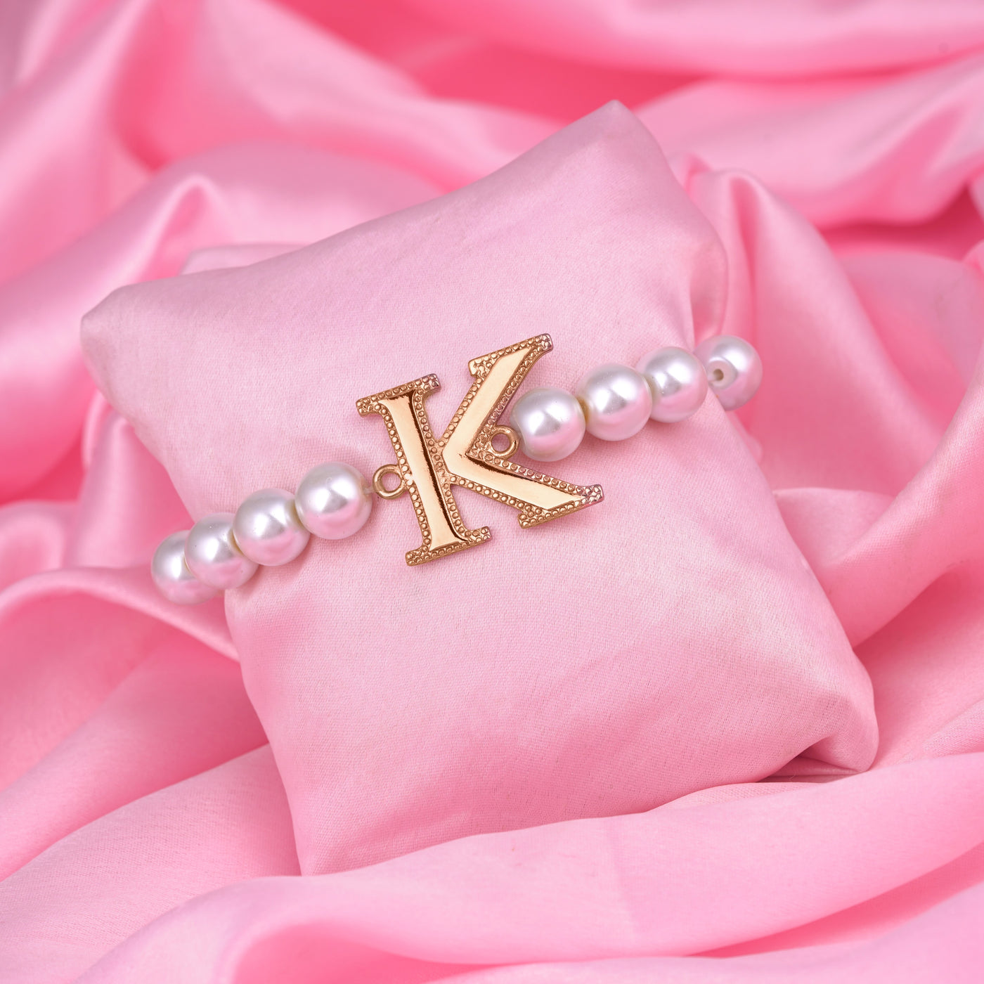 Estele Rose Gold Plated Kindly "K" Letter Pearl Bracelet for Women