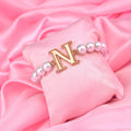 Estele Rose Gold Plated Nestled "N" Letter Pearl Bracelet for Women