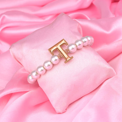 Estele Rose Gold Plated Twinkling "T" Letter Pearl Bracelet for Women