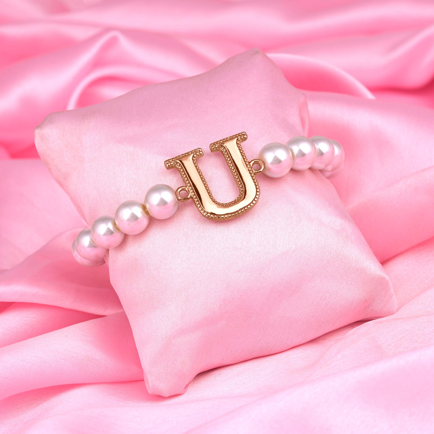 Estele Rose Gold Plated Unique "U" Letter Pearl Bracelet for Women