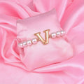Estele Rose Gold Plated Versatile "V" Letter Pearl Bracelet for Women