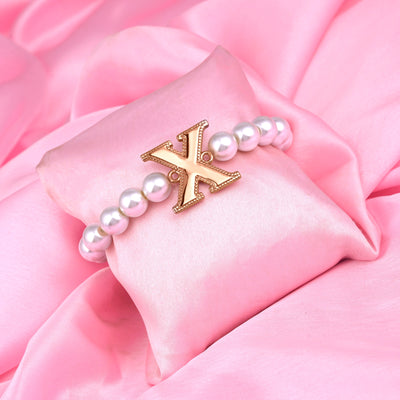 Estele Rose Gold Plated Distinctive "X" Letter Pearl Bracelet for Women