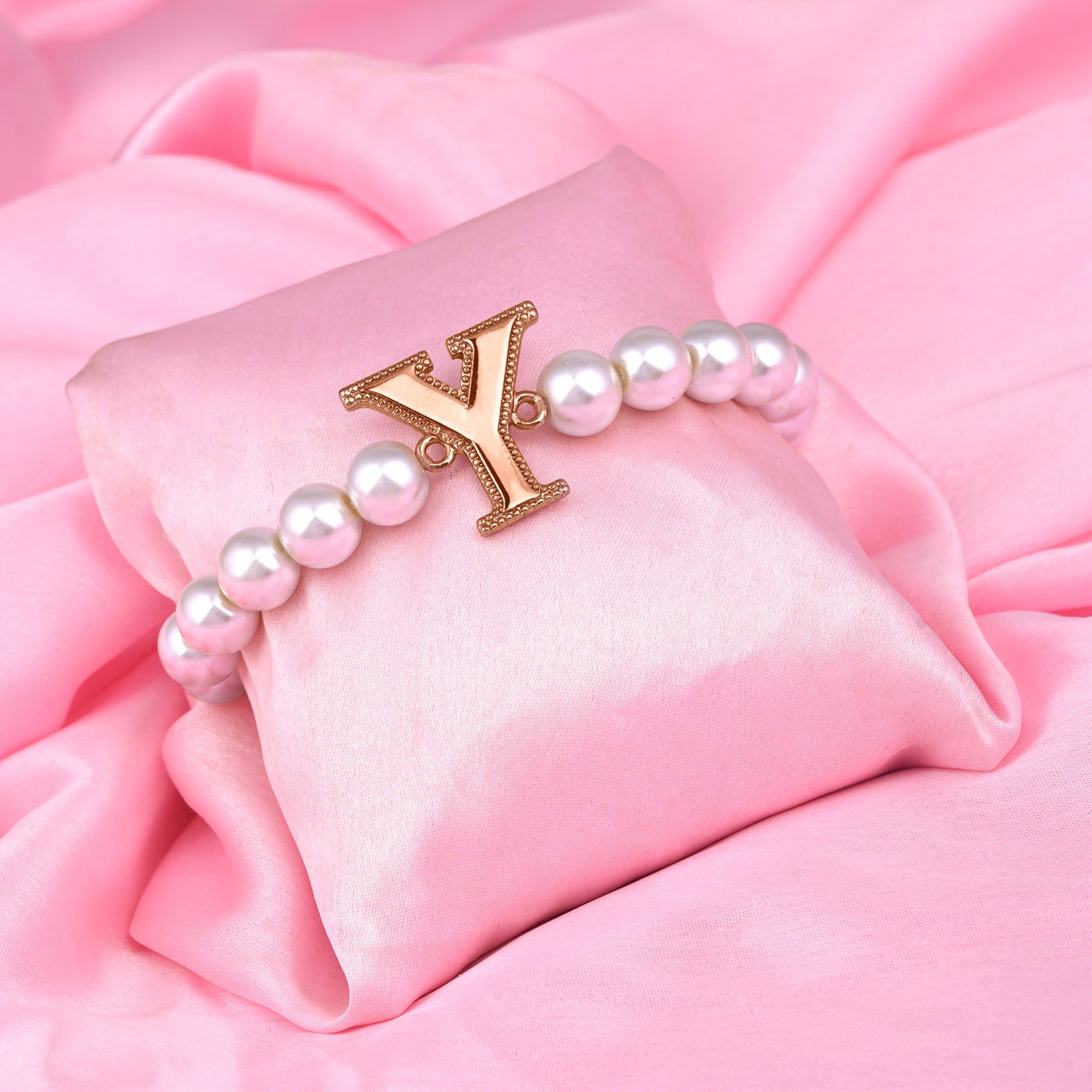Estele Rose Gold Plated Beautiful "Y" Letter Pearl Bracelet for Women