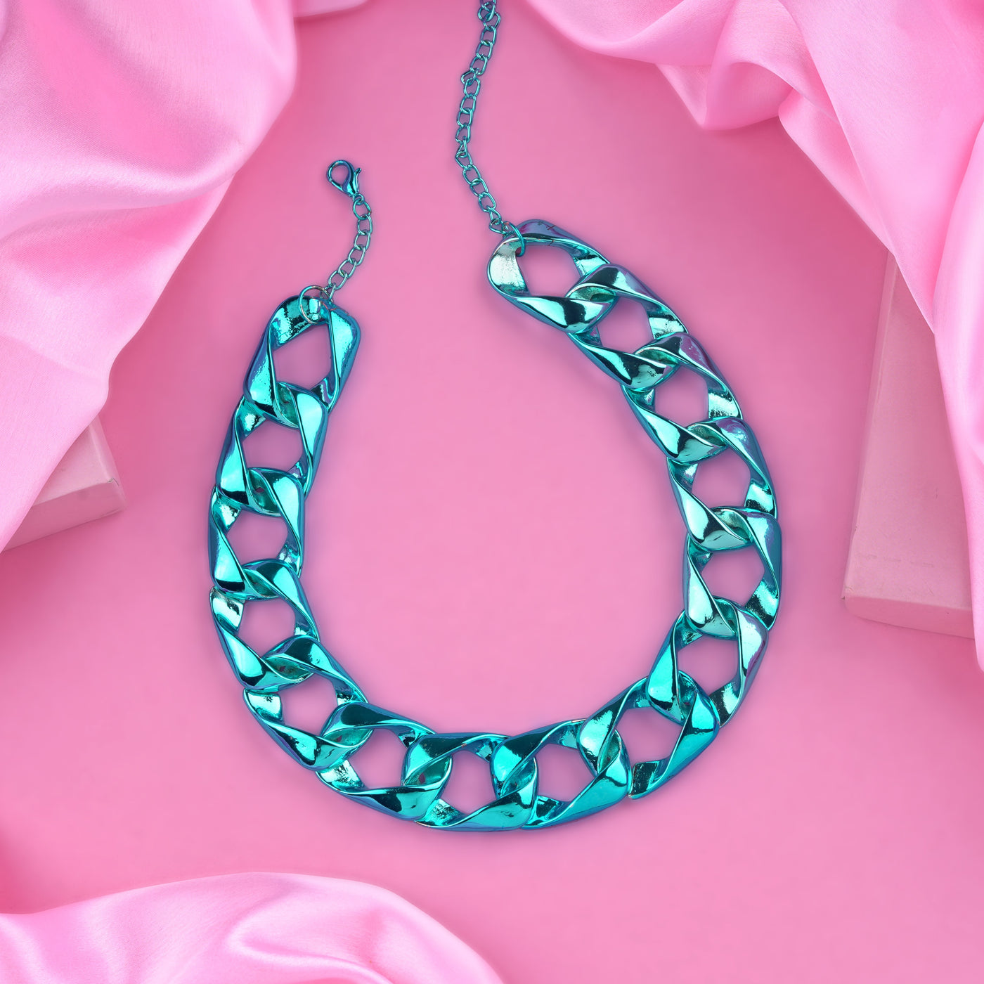 Estele Metallic Sky Blue Plated Versatile Cuban Designer Necklace for Women
