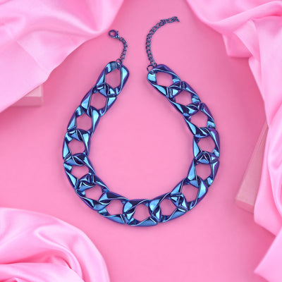 Estele Metallic Dark Blue Plated Stylish Cuban Necklace for Women