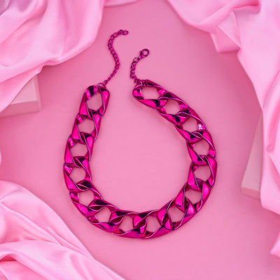 Estele Metallic Pink Plated Chunky Cuban Designer Necklace for Women
