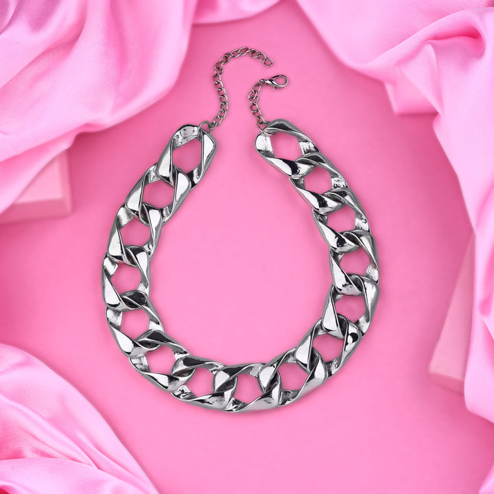 Estele Rhodium Plated Stunning Designer Cuban Necklace for Women