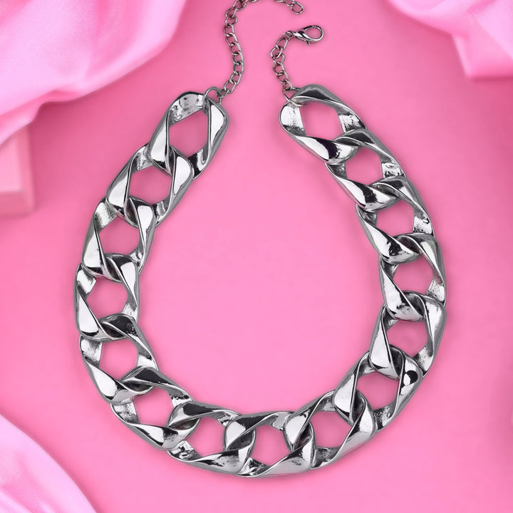 Estele Rhodium Plated Stunning Designer Cuban Necklace for Women