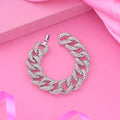 Estele Rhodium Plated Stylish Cuban Bracelet with Crystals for Women