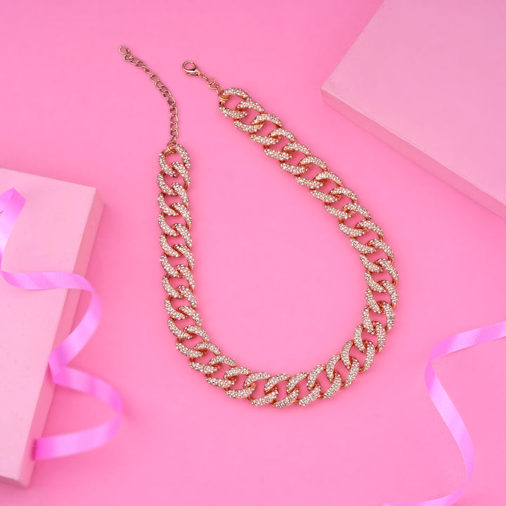 Estele Rose Gold Plated Shining Cuban Necklace for Women/ Men