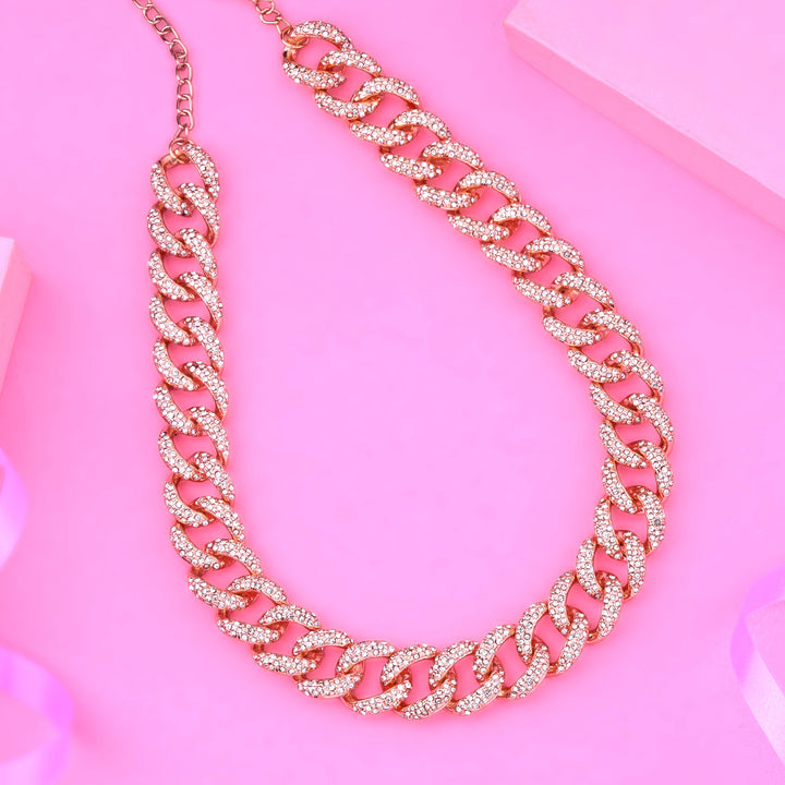 Estele Rose Gold Plated Shining Cuban Necklace for Women/ Men