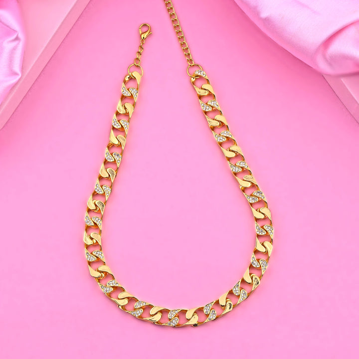 Estele Gold Plated Attractive Cuban Necklace with Crystals for Men & Women