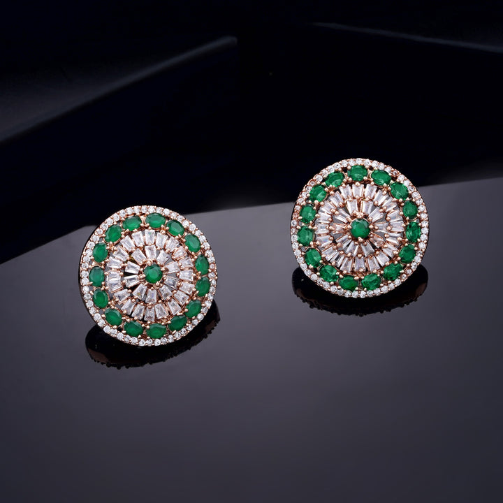Estele Rose Gold Plated CZ Flower Designer Stud Earrings for Women