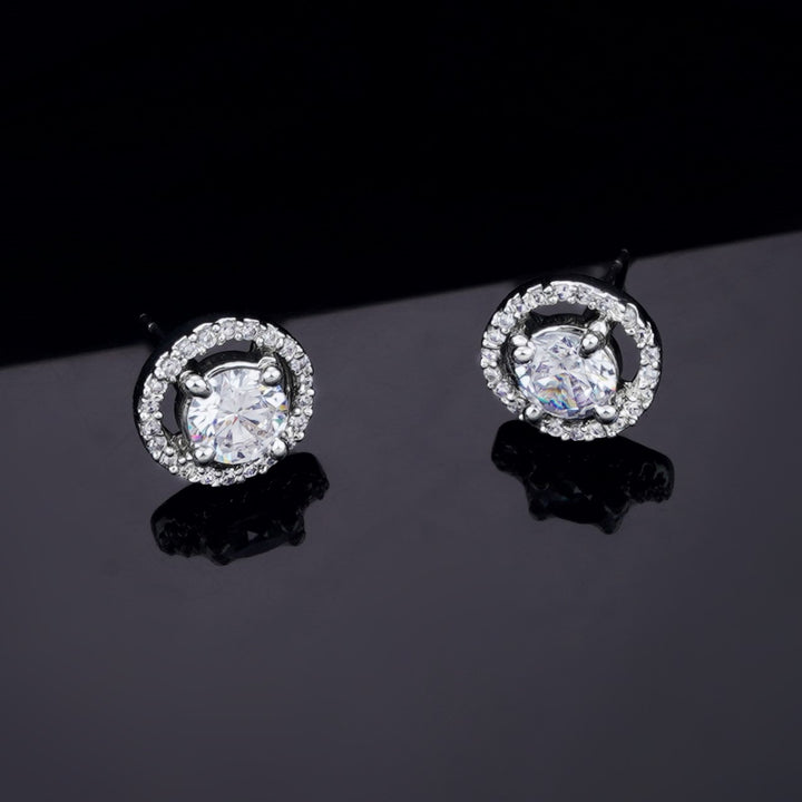 Estele Rhodium Plated CZ Circular Stud Earrings for Women