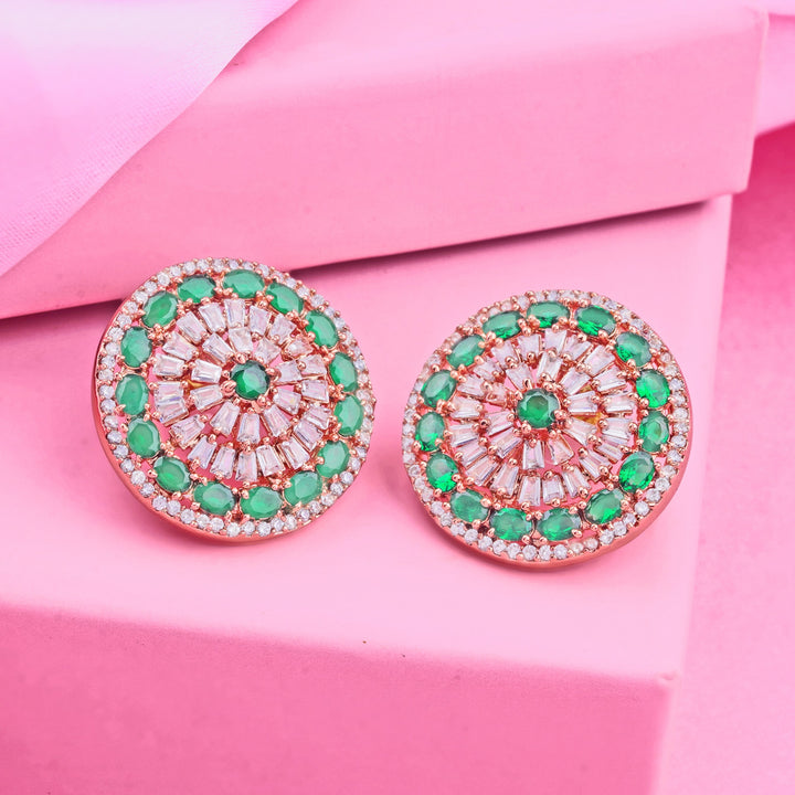 Estele Rose Gold Plated CZ Flower Designer Stud Earrings for Women