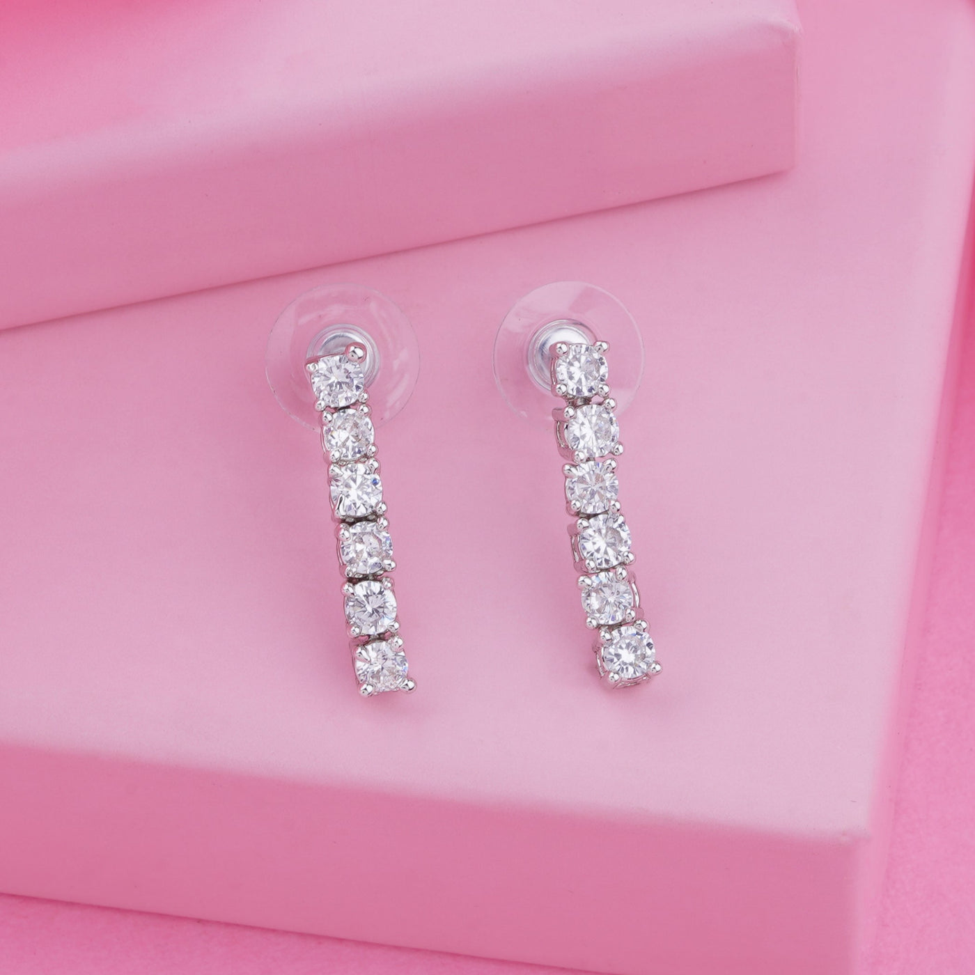 Estele Rhodium Plated CZ Sparkling earrings for Women