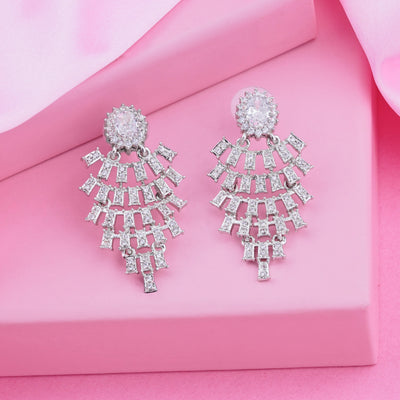 Estele Rhodium Plated CZ Sparkling Earrings for Women