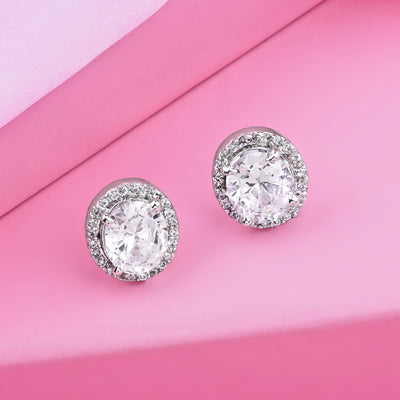 Estele Rhodium Plated CZ Gorgeous Stud Earrings for Women