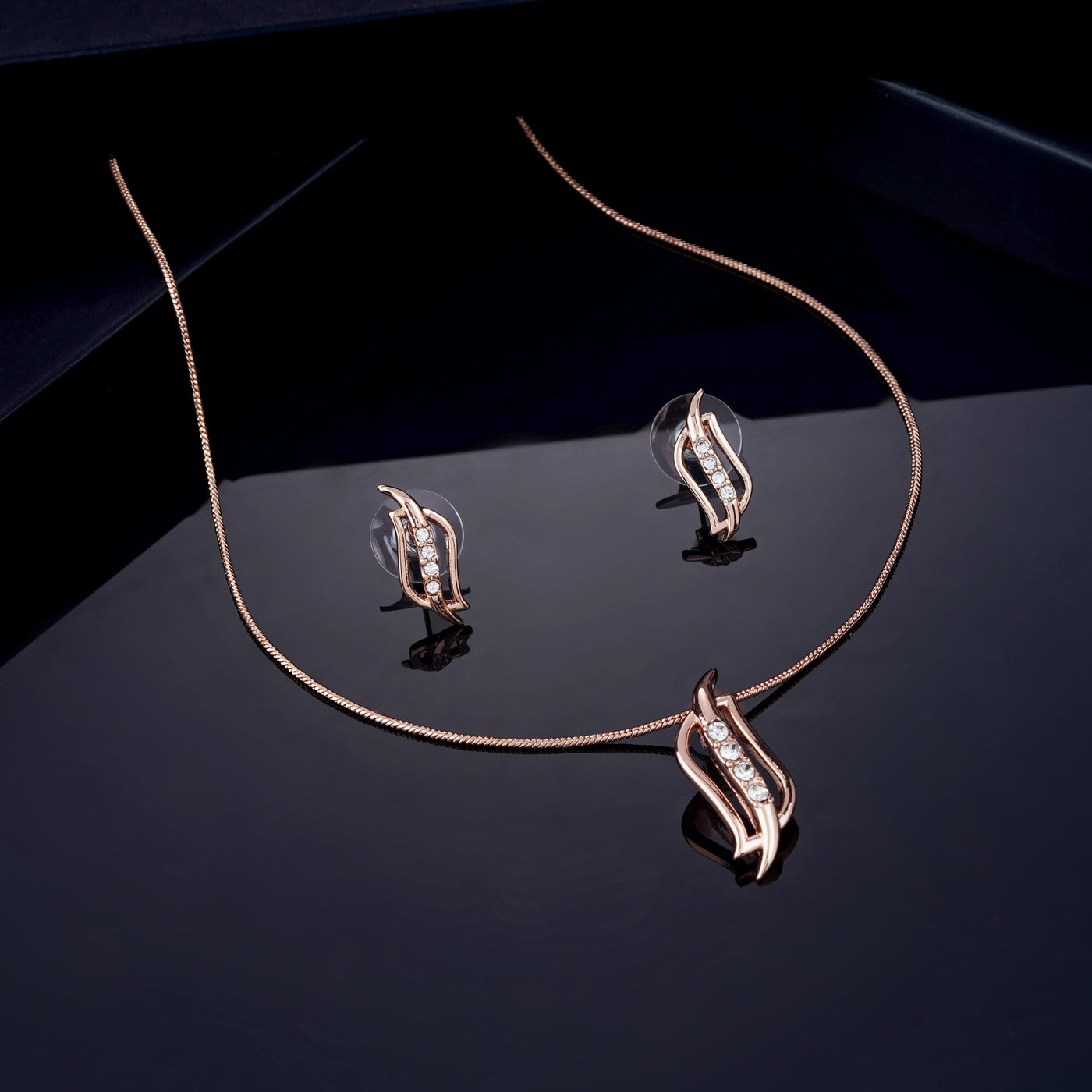Estele - Rosegold plated Twirling American Diamond Pendant Set for Women