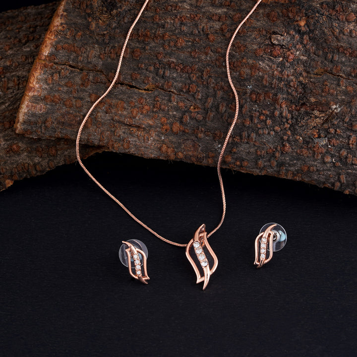 Estele - Rosegold plated Twirling American Diamond Pendant Set for Women
