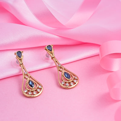 Gold Plated Blue chandelier Dangle Earrings