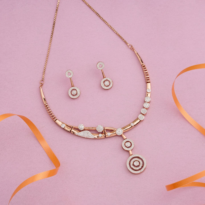 Estele Rose Gold Plated CZ Geometric Designer Necklace Set for Women