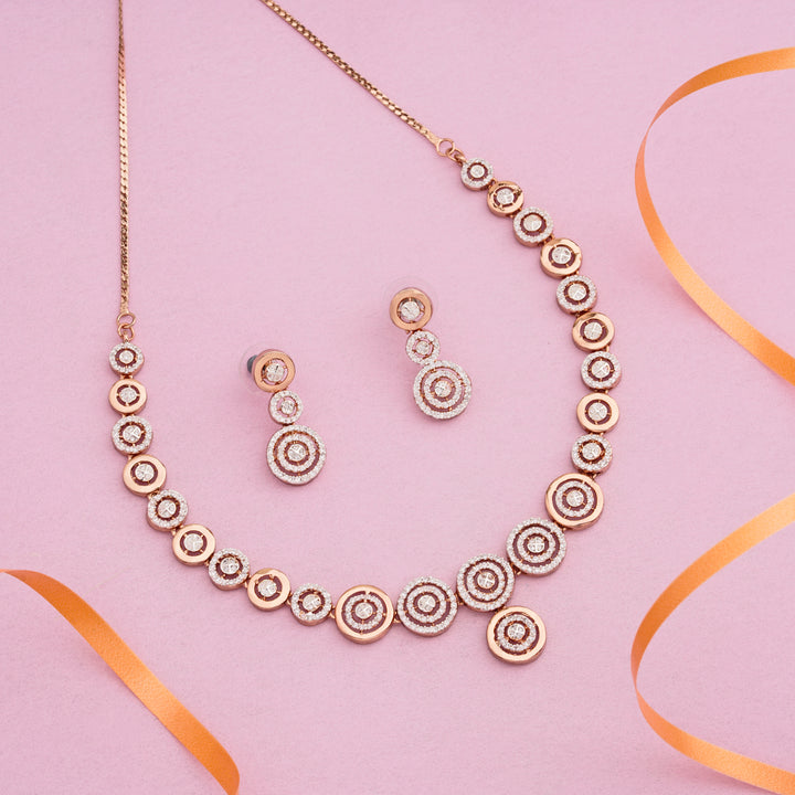 Estele Rose Gold Plated CZ Classic Necklace Set for Women
