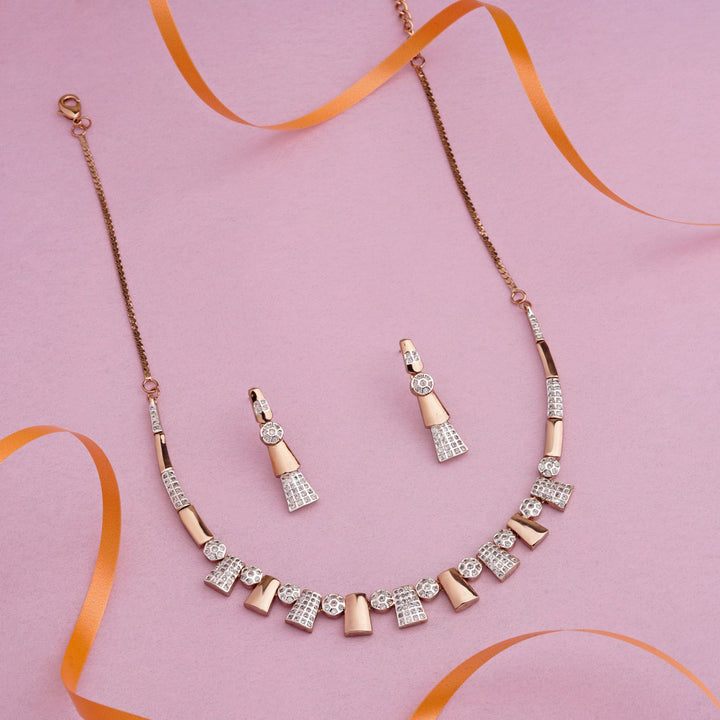 Estele Rose Gold Plated CZ Stunning two tone Necklace Set for Women