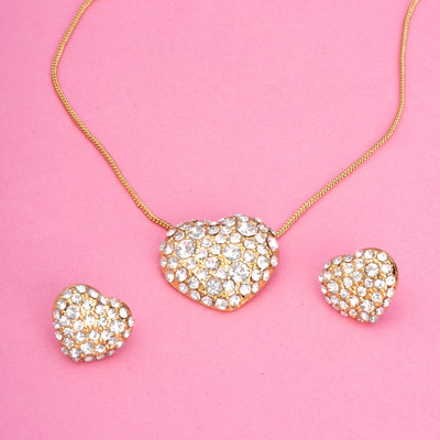 Estele Estele 24 Kt Gold Plated Heart Shape with American Diamond Necklace Set for Women