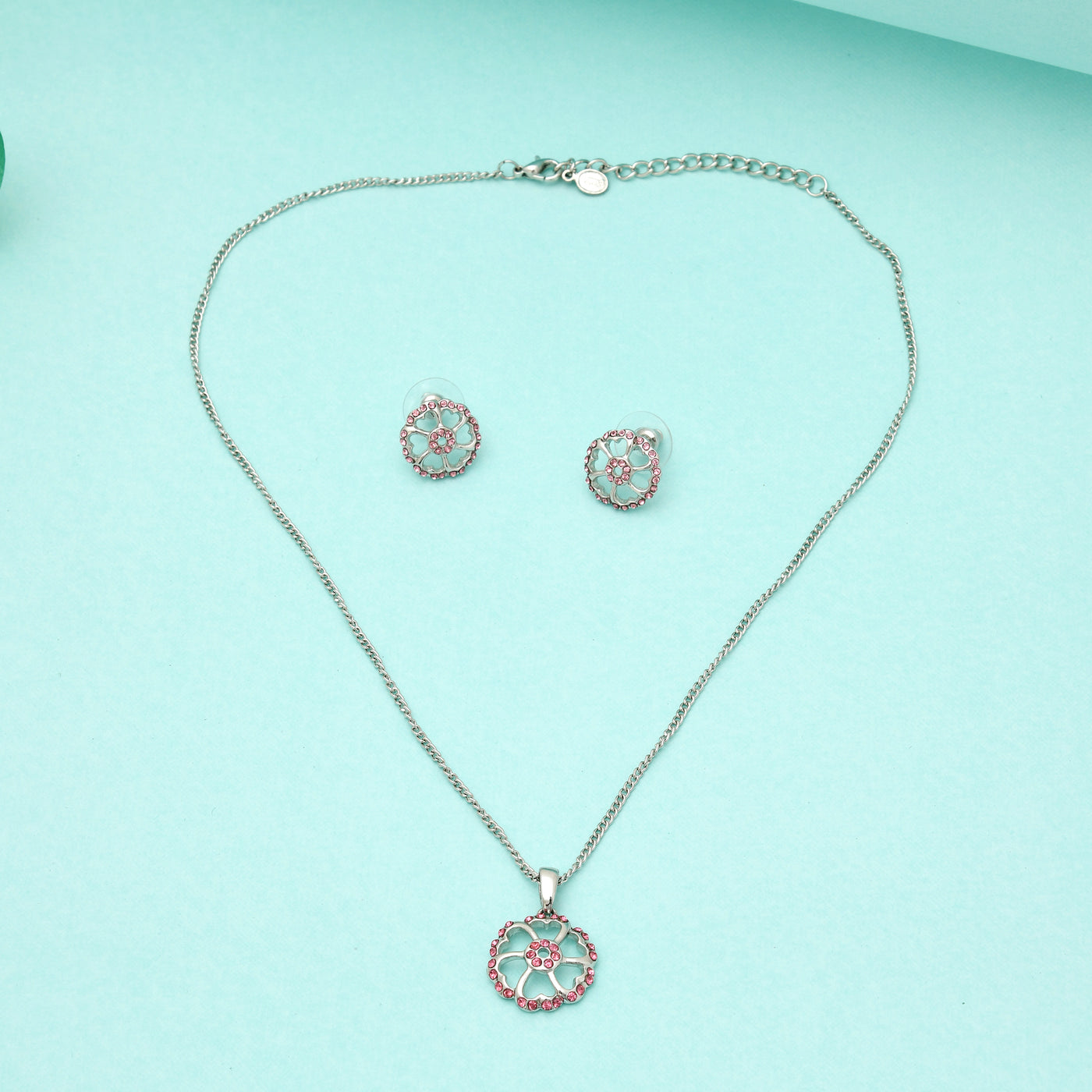 Modern Rhodium plated Austrian Crystal Peony Necklace