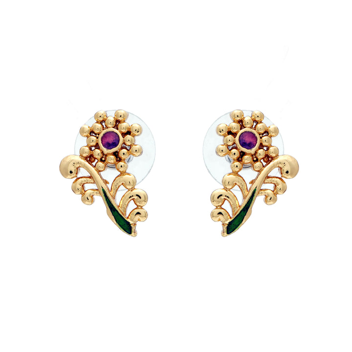 Estele Gold plated Traditional Peepal Necklace Set with Ruby & Enamel for Women
