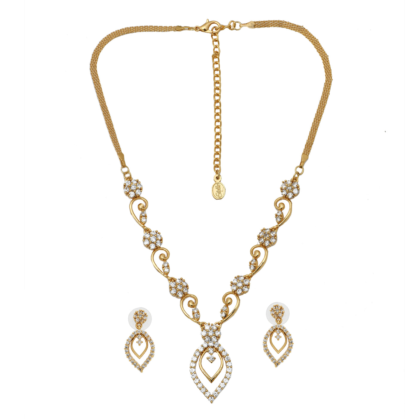 Estele Gold Plated American Diamond CZ Freesia Necklace Set for Women