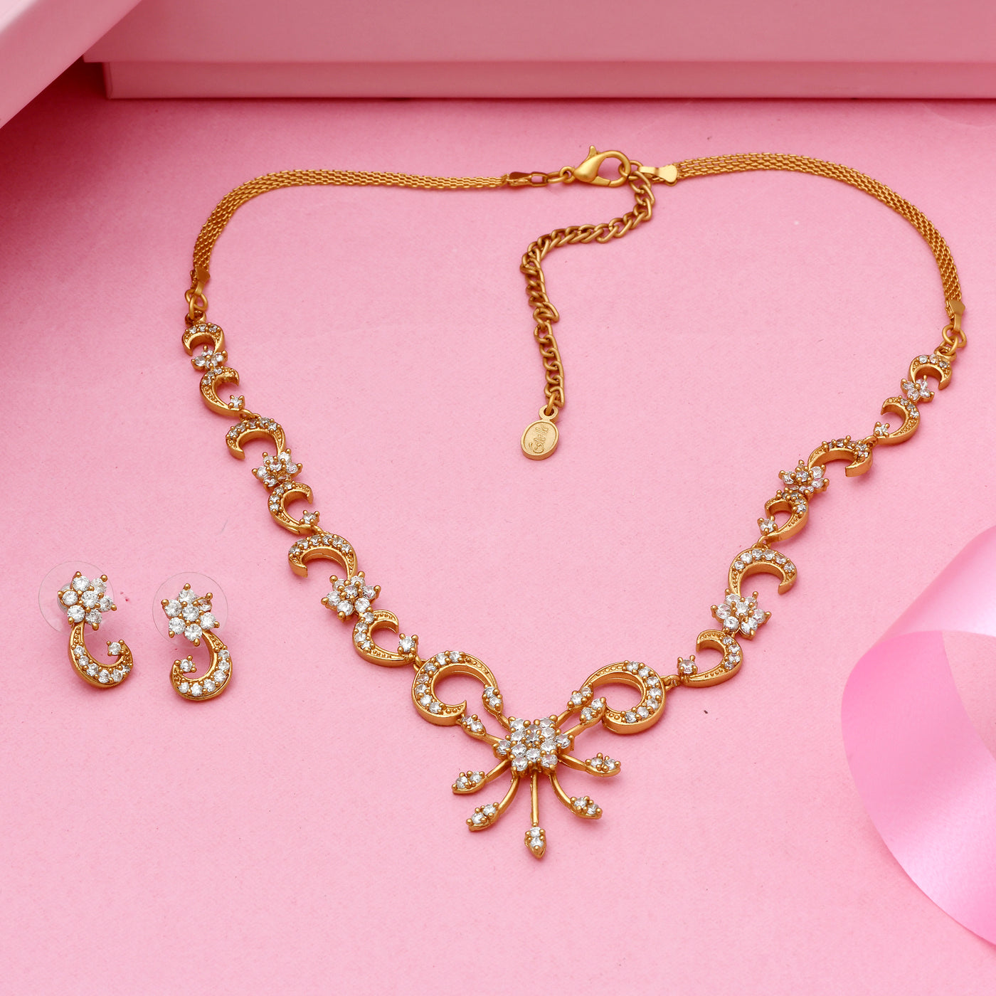 Stylish Gold plated American Diamond Nakshatra Swirl Necklace