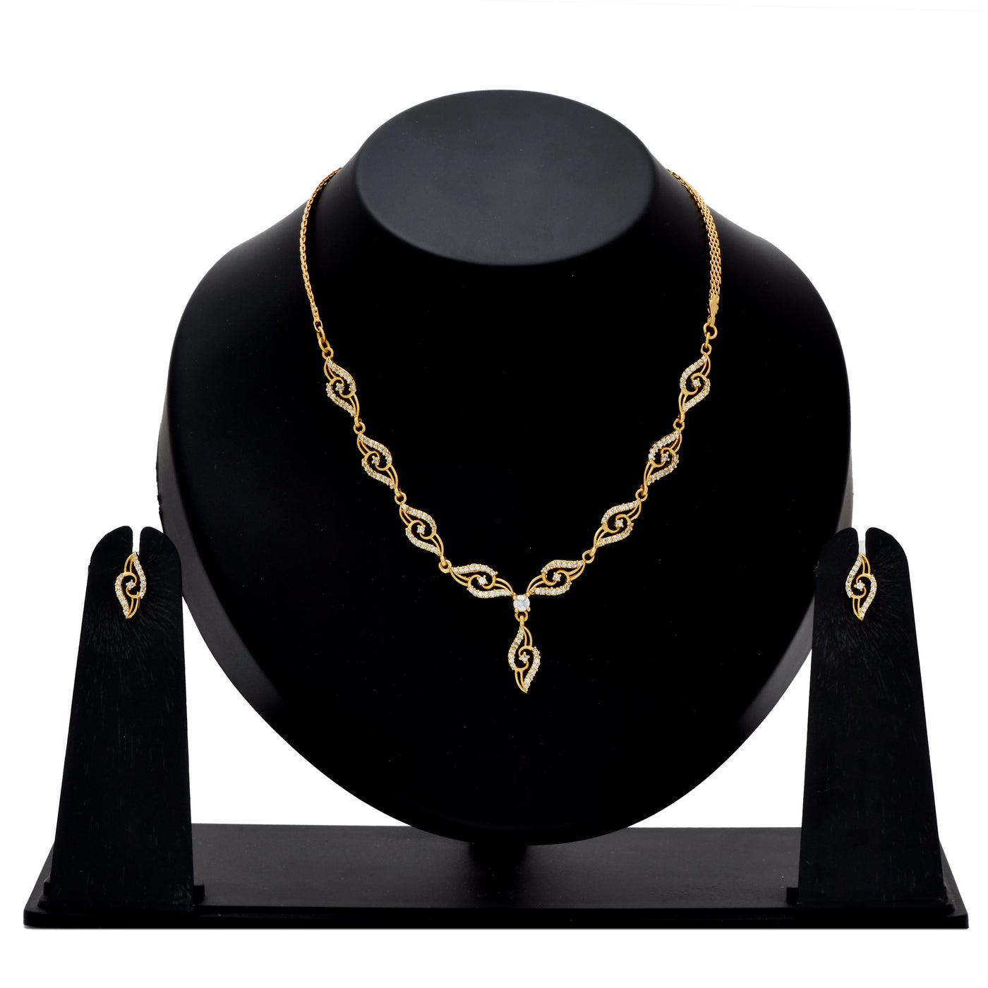 Stylish Matt Gold plated American Diamond CZ Banded Tulip Necklace