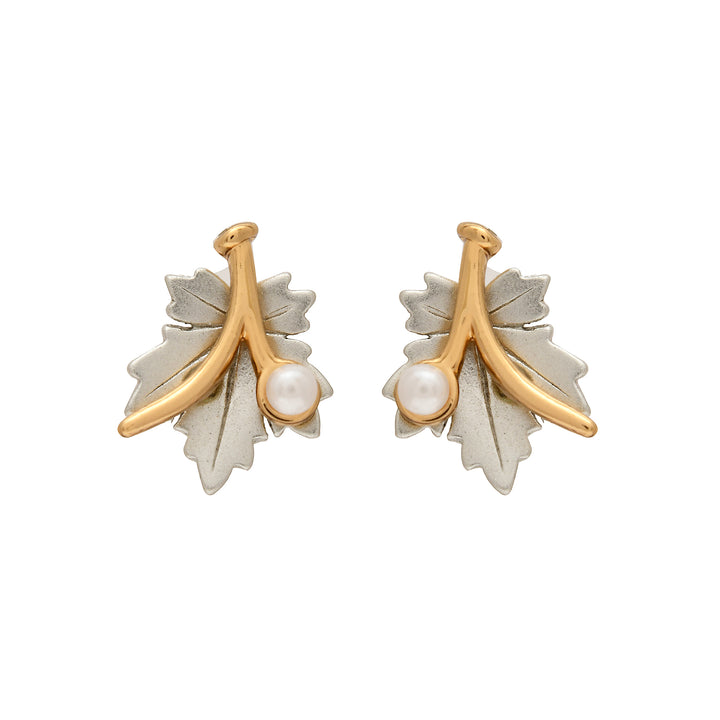 Estele Gold & Rhodium Plated Maple Leaf Designer Necklace Set with Pearl for Women